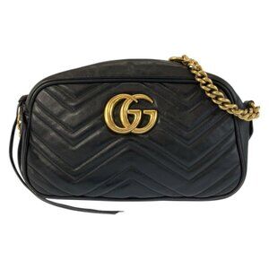 Gucci GG Marmont Camera Bag Black Gold Leather